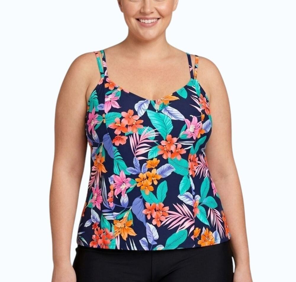 Swim Solutions Printed Princess Tankini Top Double Strap Plus Size 14 NWT